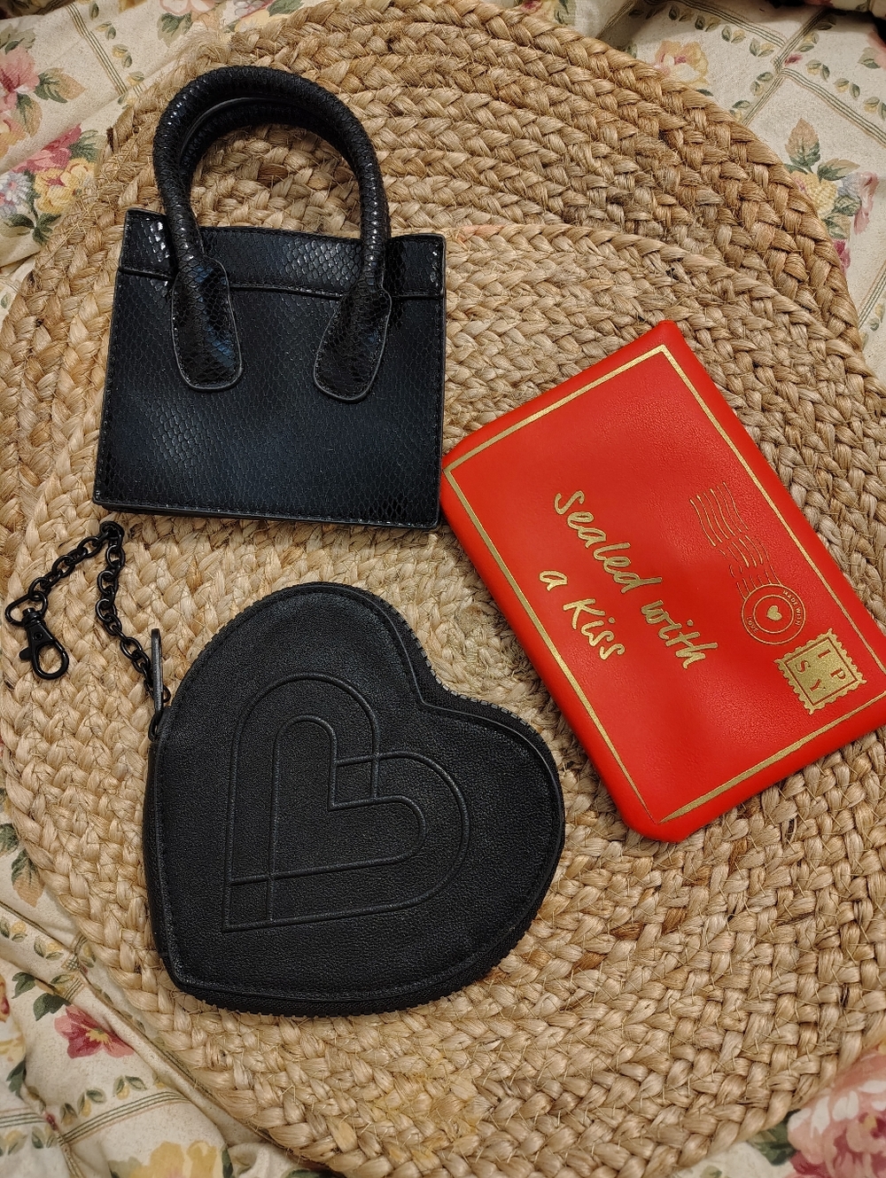 Black Heart Coin Purse and Mini Tote Set - Black